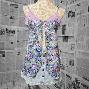 Y2K BabyDoll Cami Fairycore Cinema Exoile Floral Lingerie Size S Dreamy Romantic
